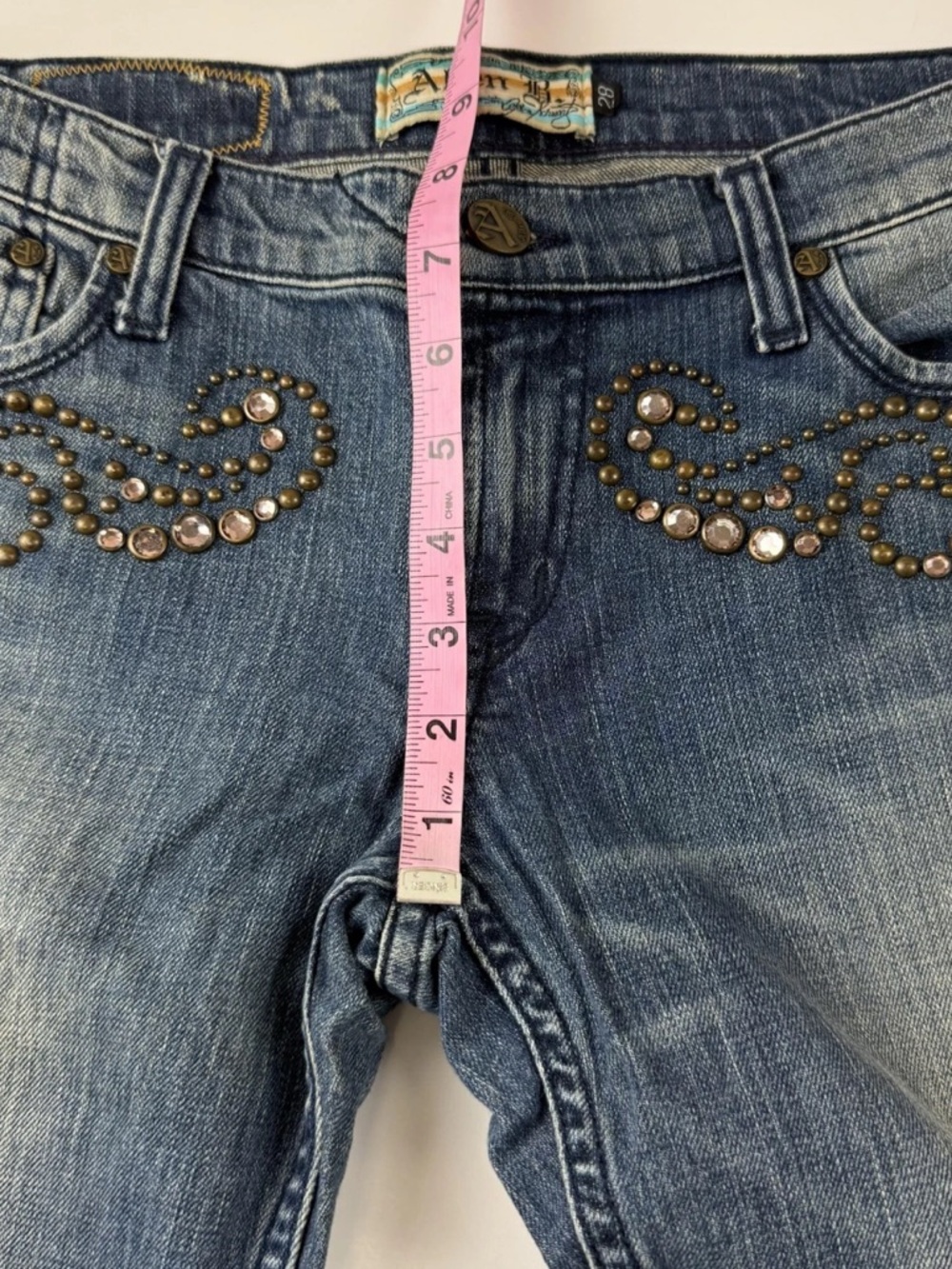 Allen B Jeans Womens 28 Blue Bootcut Y2K Studded Rhinestone Denim Made in USA - Picture 10 of 13